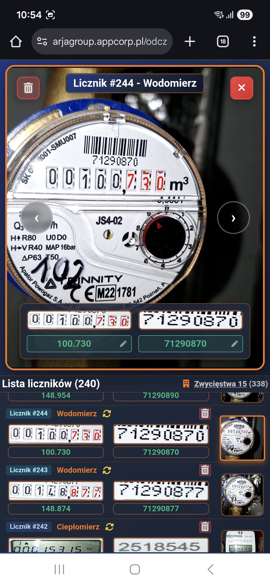Widok licznika